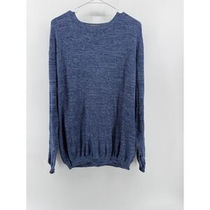 Ferrante Italy Blue Marled Cotton Crewneck Sweater Mens Size 54 US XL